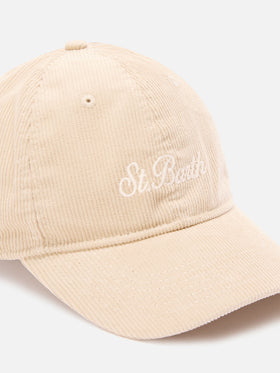 Beige Baseball corduroy cap with logo embroidery