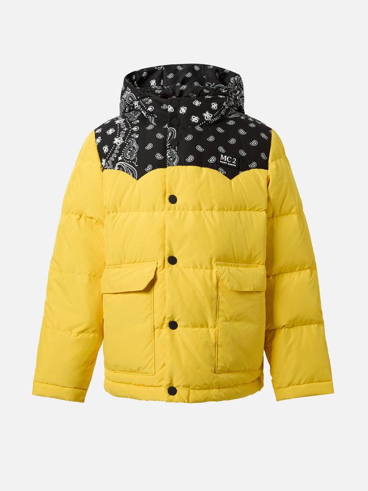 Hooded down padded jacket Baxter Jr with bandanna print