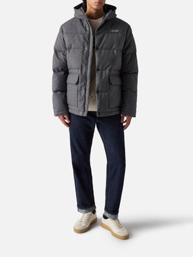 Grey wooly hooded down jacket Baxter