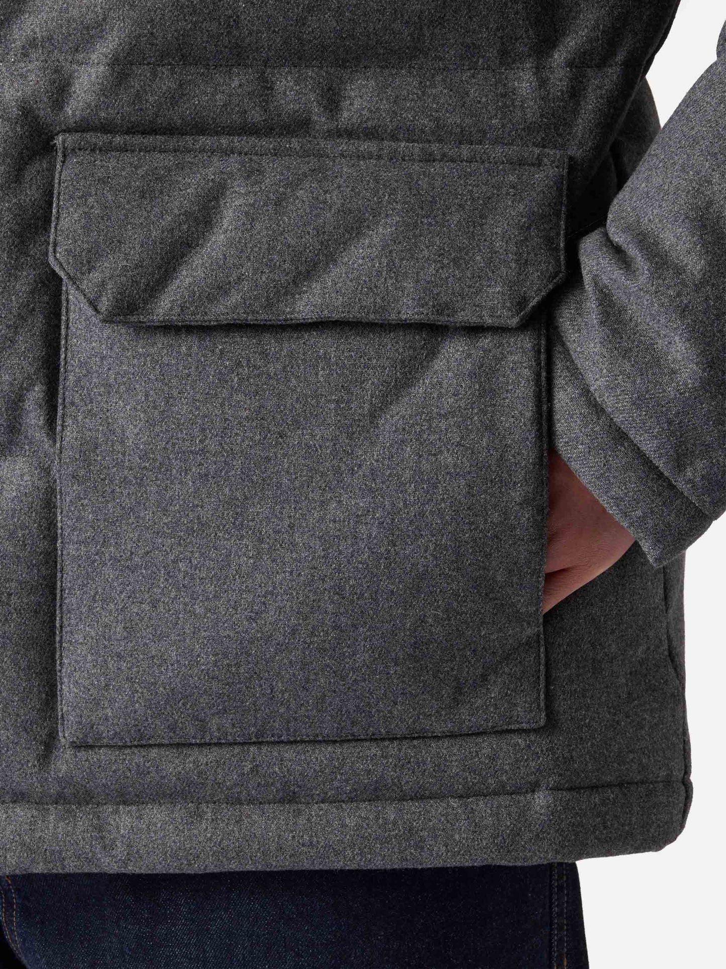 Grey wooly hooded down jacket Baxter