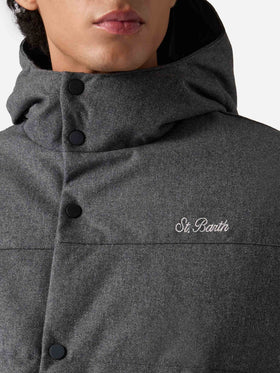 Grey wooly hooded down jacket Baxter