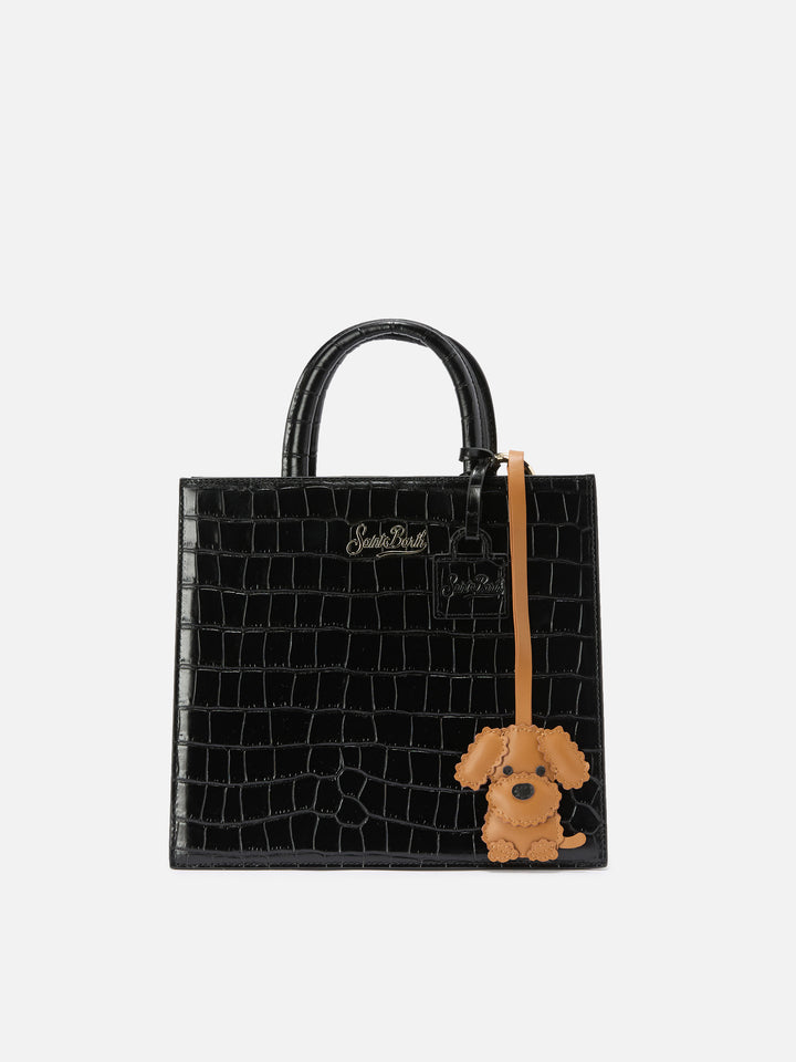 Beige leather bag charm with dog shape