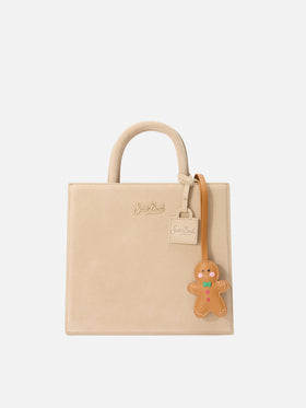Bolso de cuero marrón charm con forma de hombre de jengibre 