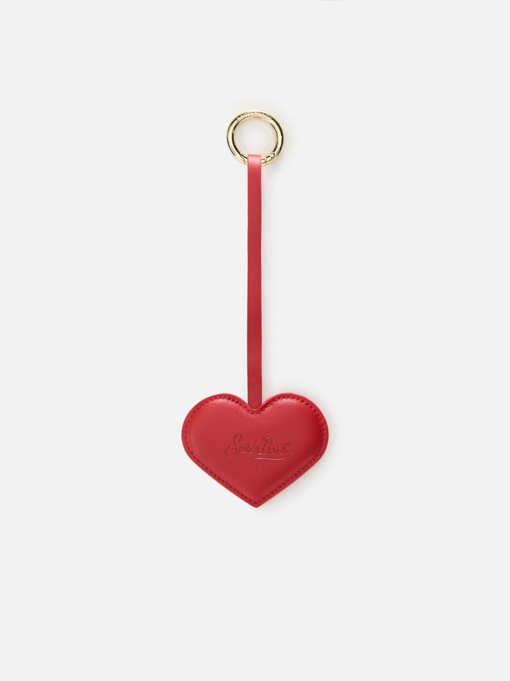 Red leather bag charm with heart shape