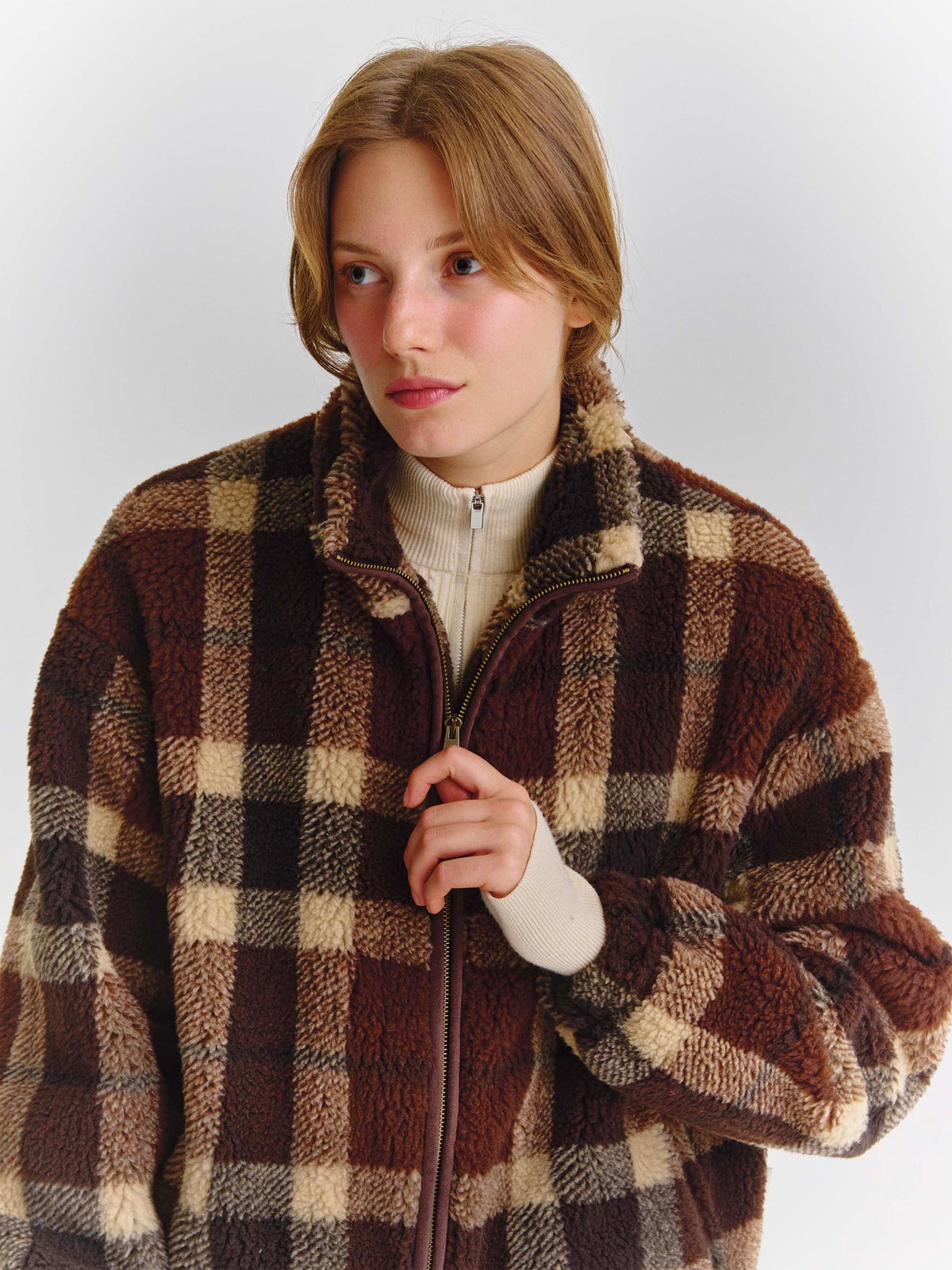 Giacca Bercy in teddy con motivo tartan