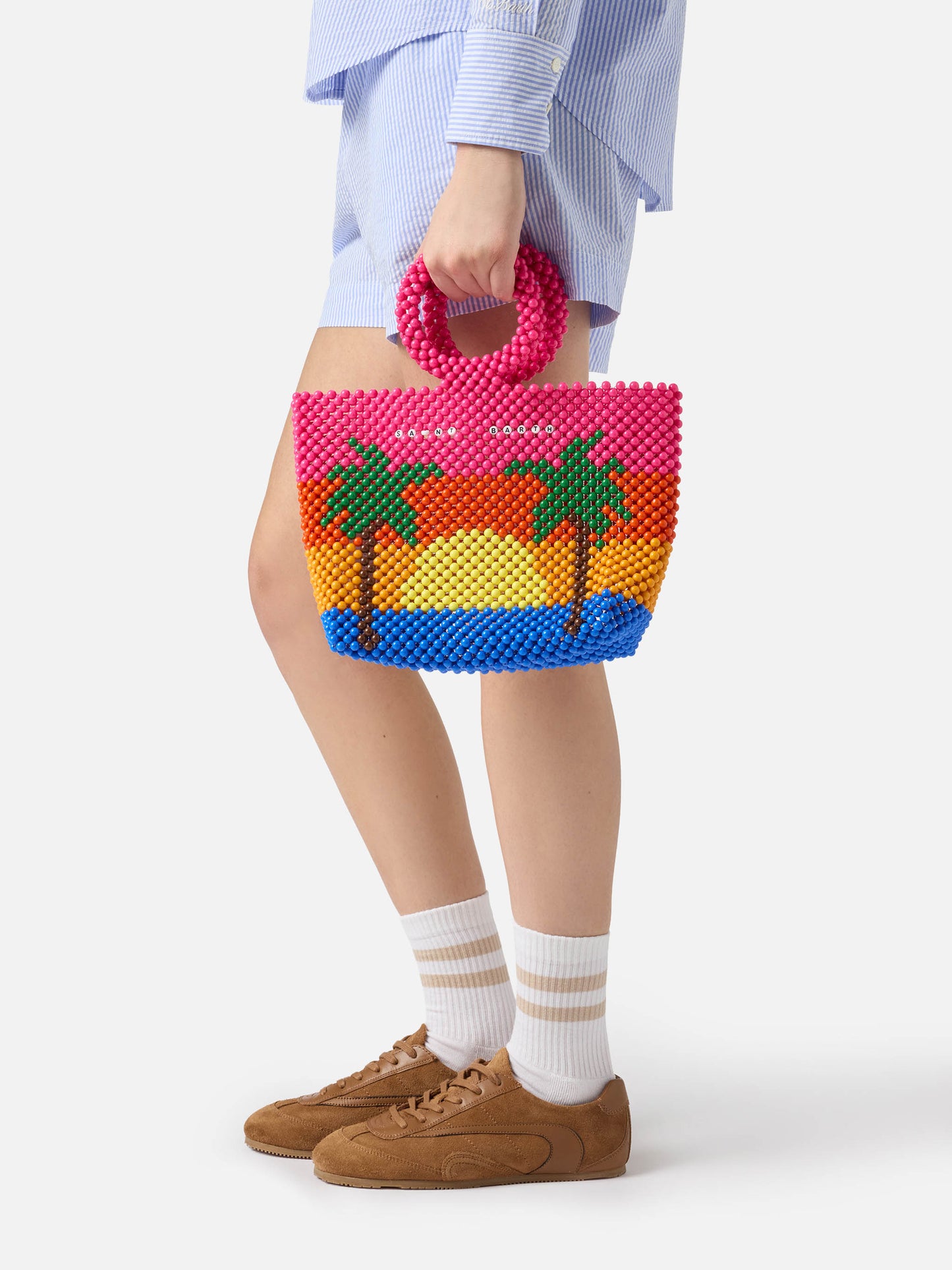 Borsa a mano con perline a righe