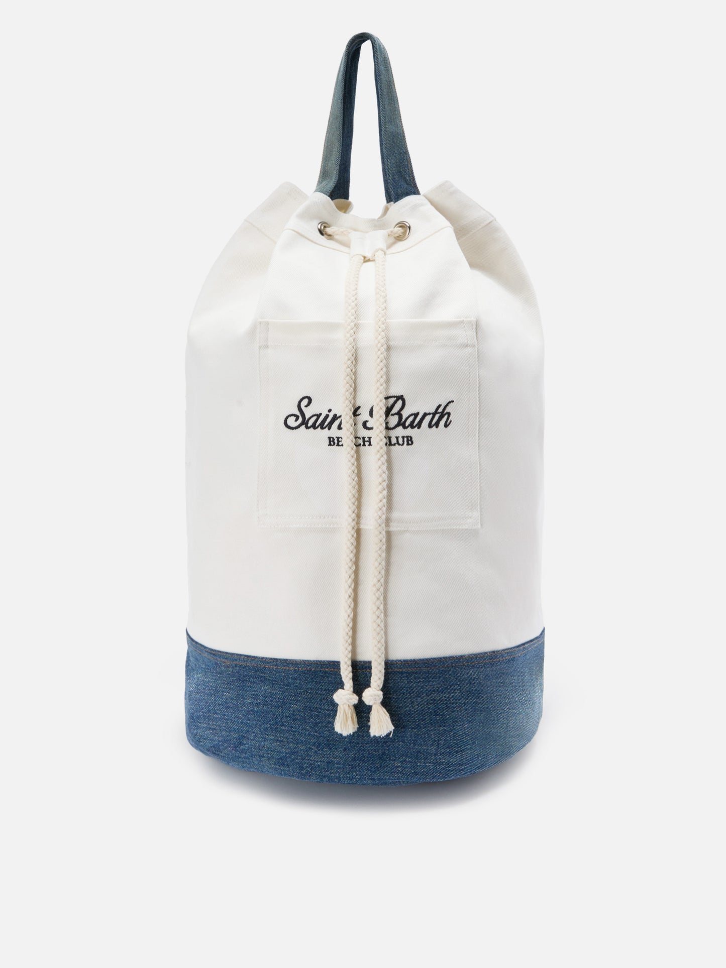 Beach Backpack in fabric white and light blue with embroidered logo