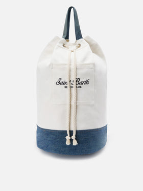 Beach Backpack in fabric white and light blue with embroidered logo