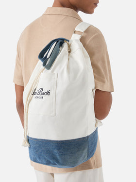 Beach Backpack in fabric white and light blue with embroidered logo