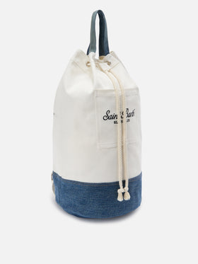 Beach Backpack in fabric white and light blue with embroidered logo