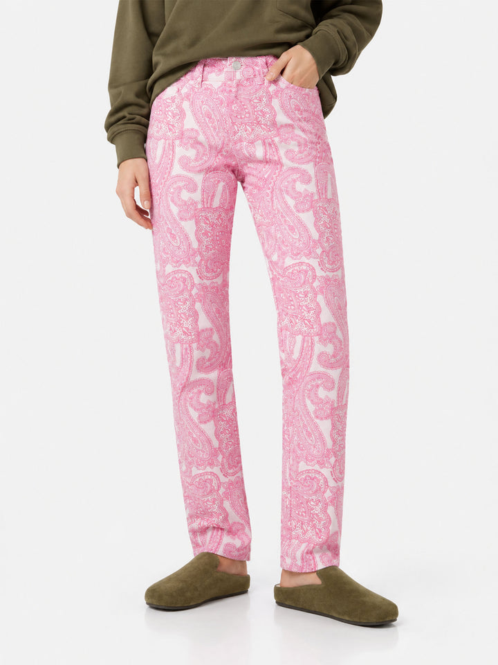 Pantalones vaqueros Belleville con estampado paisley rosa 