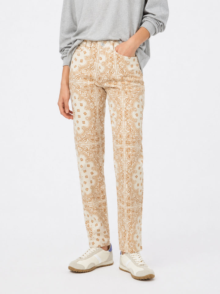 Pantalones vaqueros color blanco roto Belleville con estampado bandana 