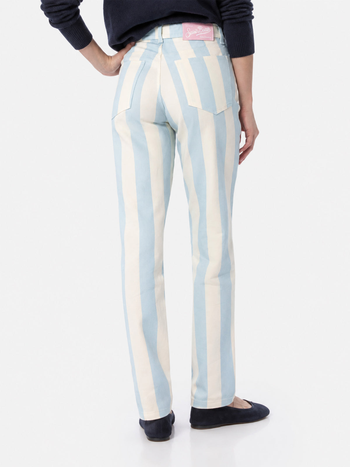 Pantalon en denim rayé bleu clair Belleville 