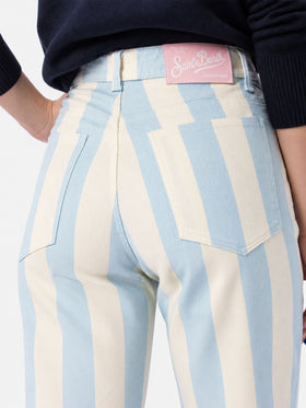 Pantalon en denim rayé bleu clair Belleville 