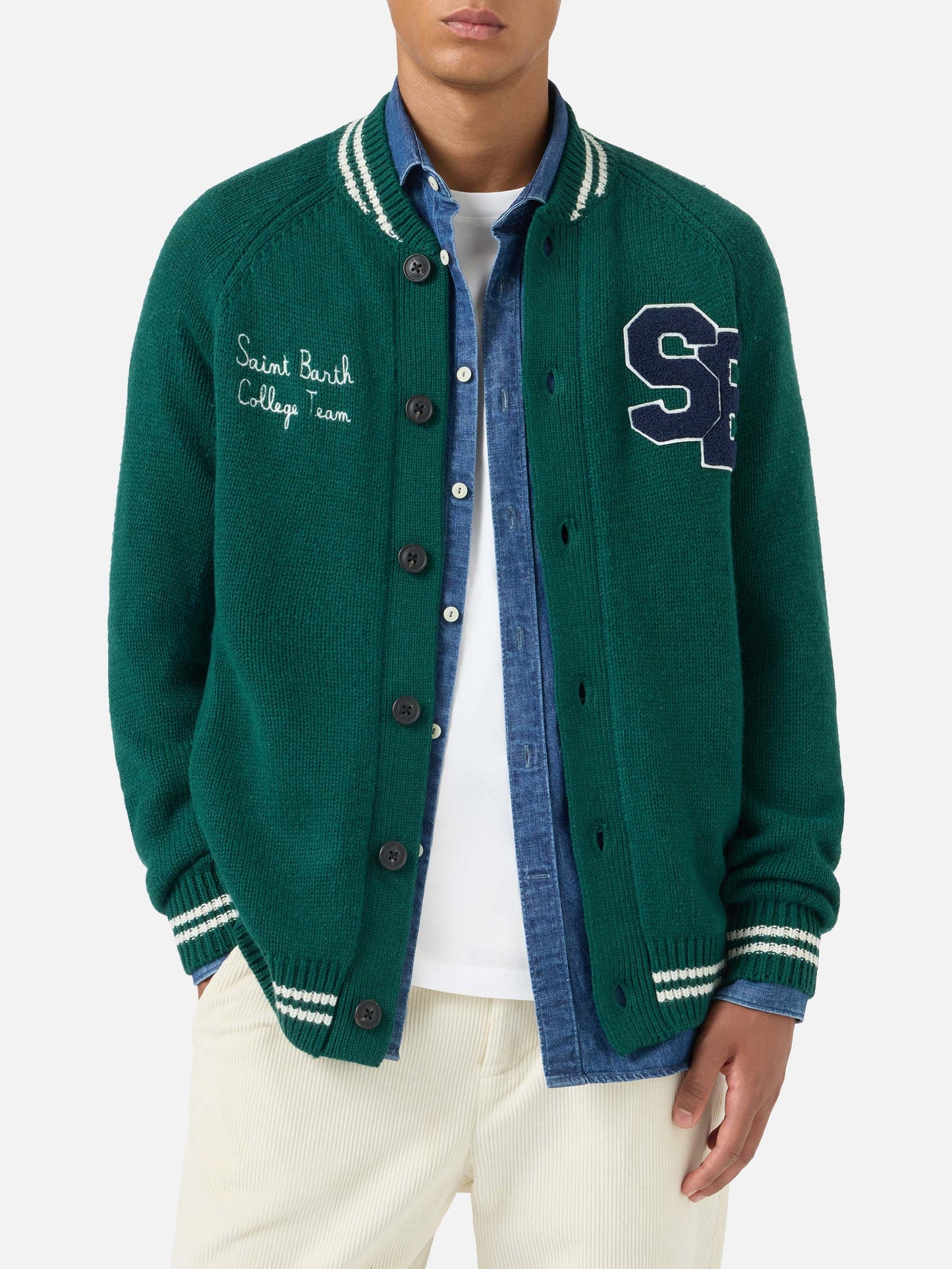 Bomber en maille vert style college Benjamin 