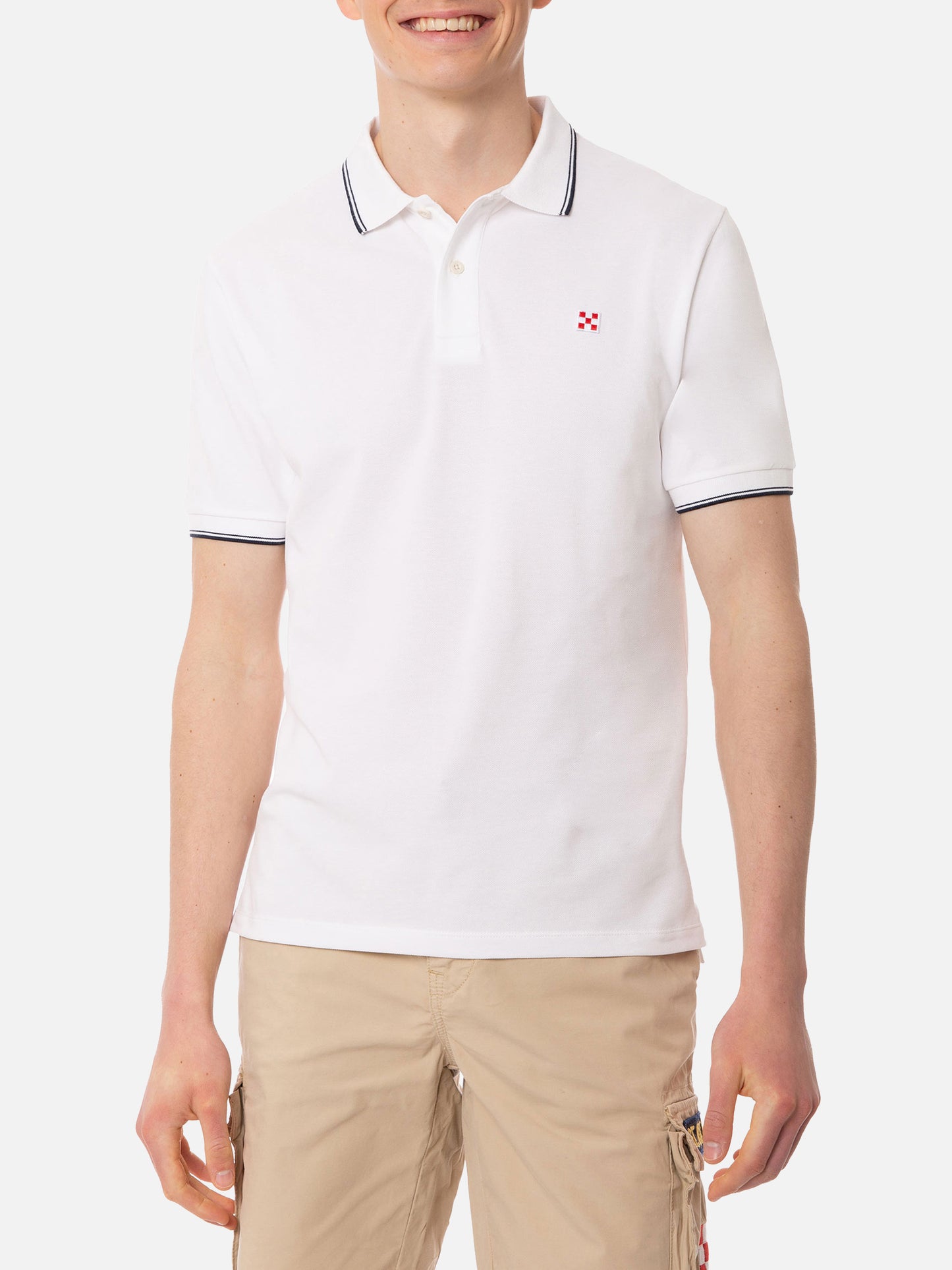 White piquet polo with St. Barth logo