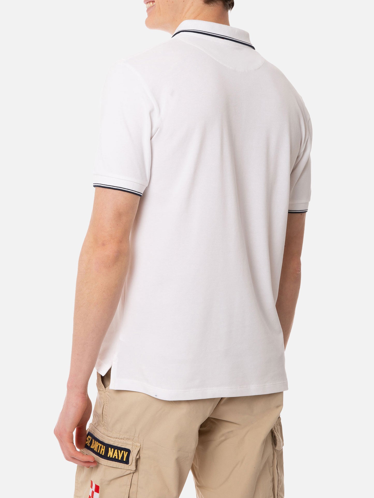 White piquet polo with St. Barth logo