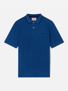 Polo en piqué de coton bleu denim Beverly Hills 