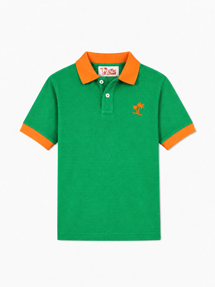 Polo en piqué vert pour garçon avec logo St. Barth orange 