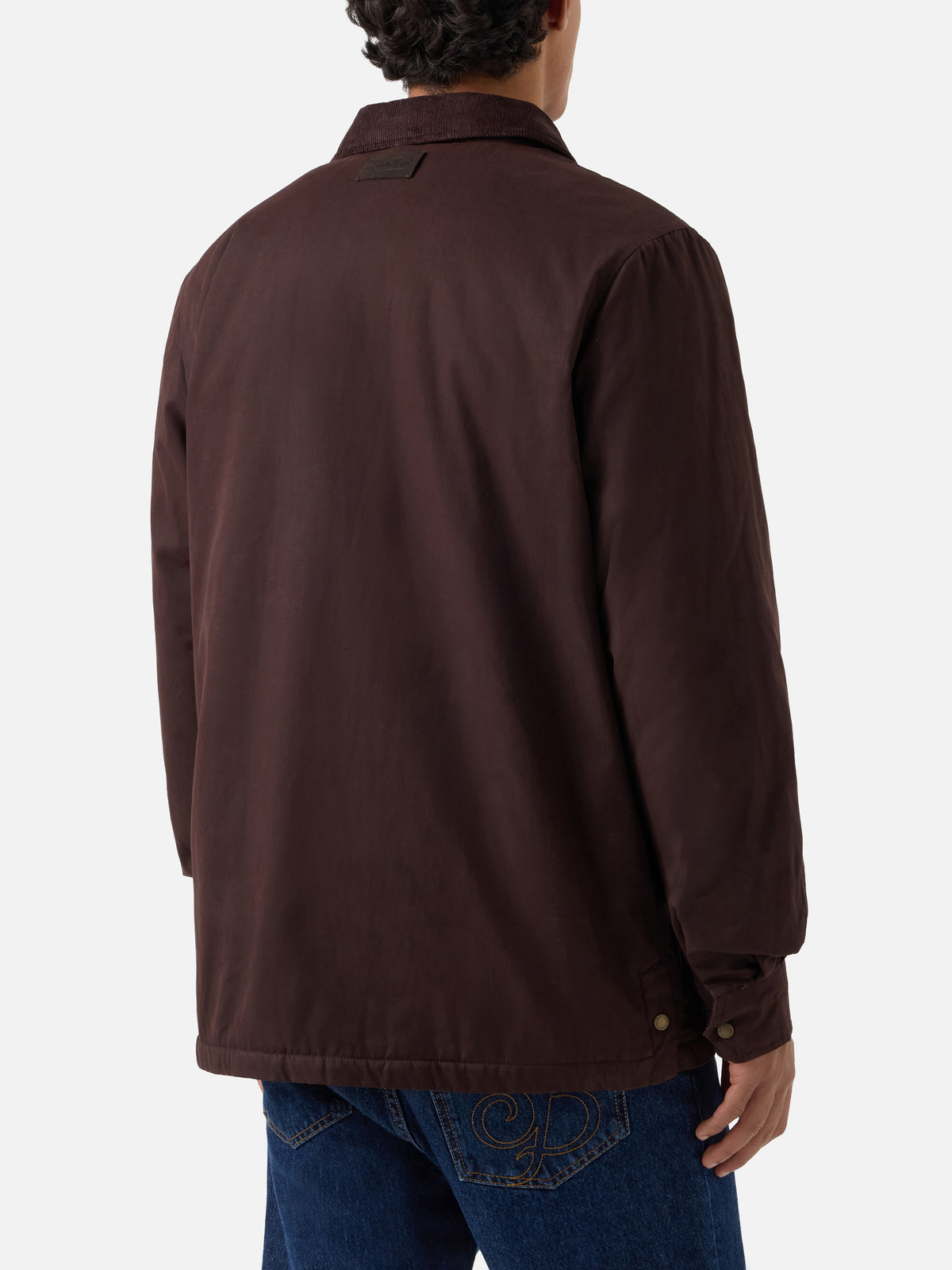 Surchemise Bexley en tissu ciré marron avec col en velours côtelé 