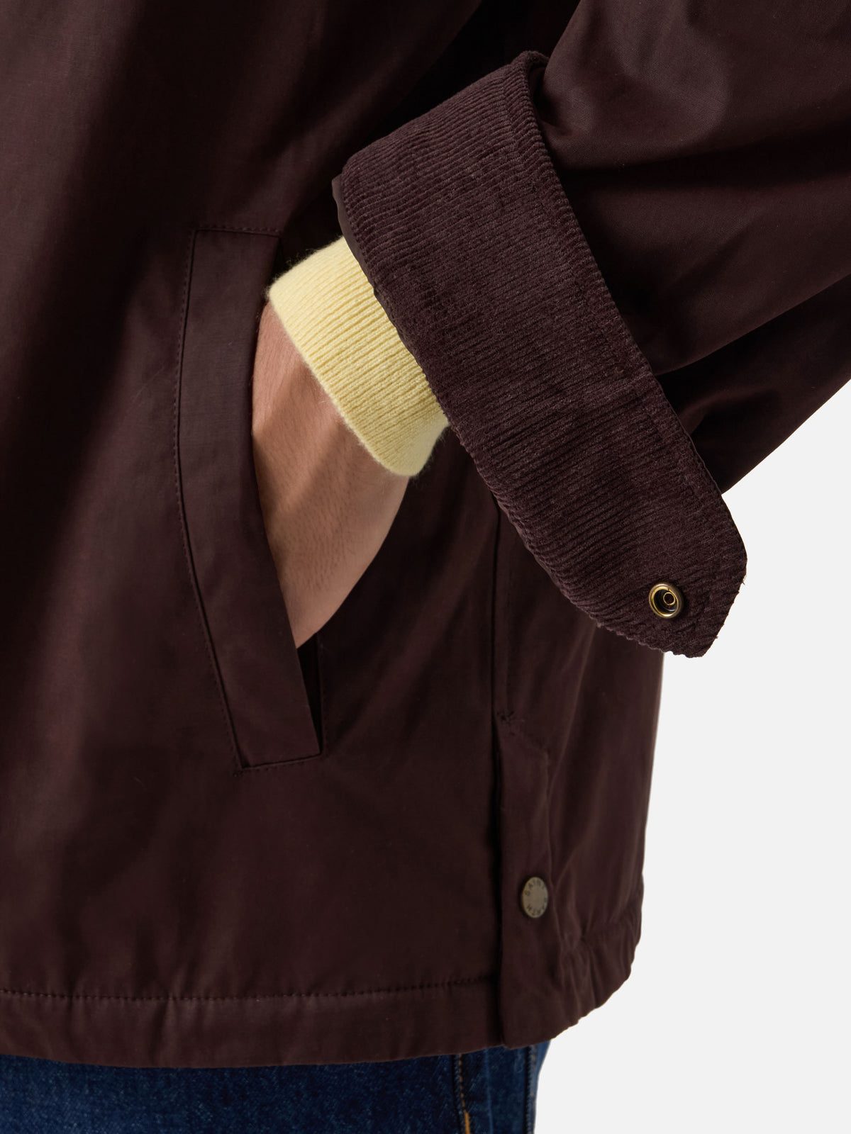 Surchemise Bexley en tissu ciré marron avec col en velours côtelé 