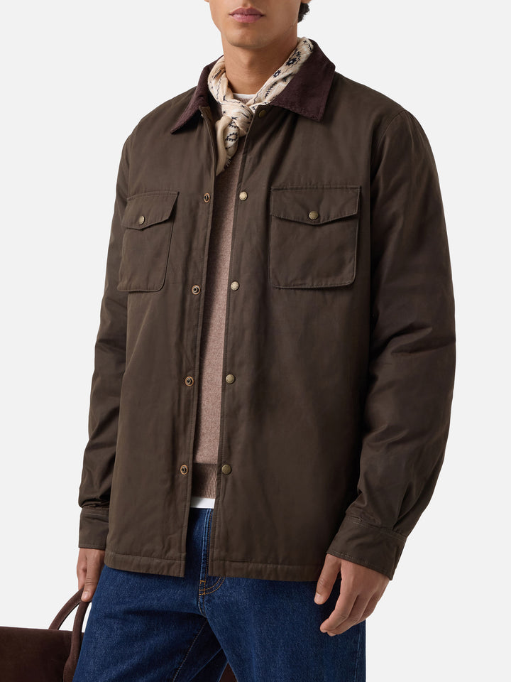Sobrecamisa encerada Bexley verde militar con cuello de pana 
