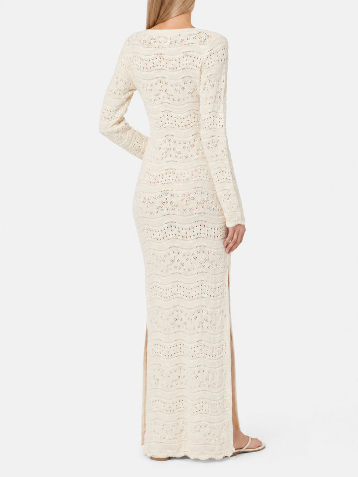 Abito midi Belly in maglia traforata panna
