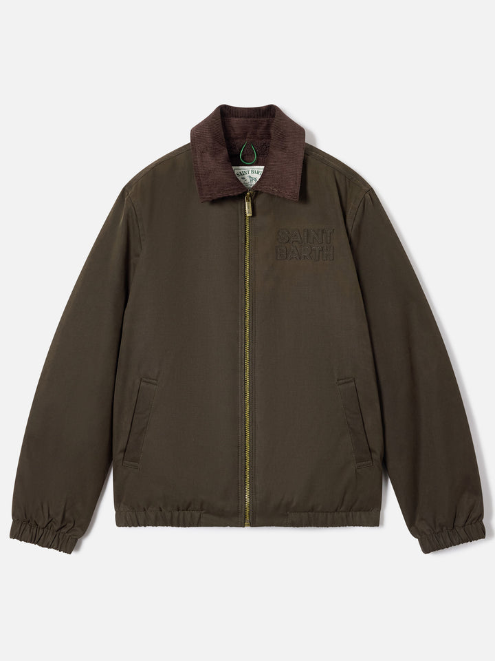 Veste cirée Birdie vert militaire avec col en velours côtelé 