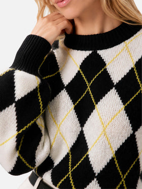 Weißer und grauer Bloom Soft Pullover mit Argyle-Muster 
