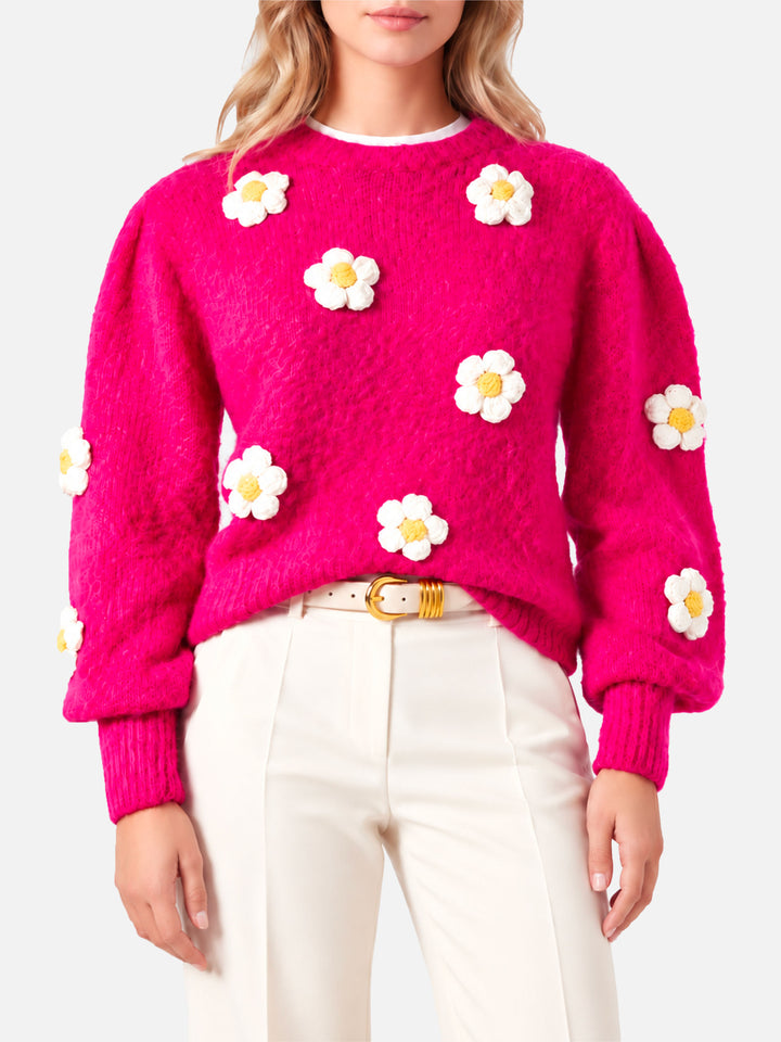 Pull brossé Bloom fuchsia avec fleurs au crochet 