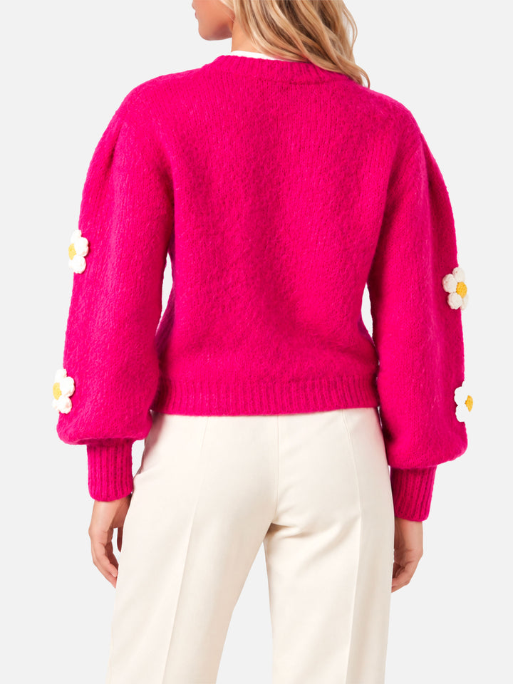 Pull brossé Bloom fuchsia avec fleurs au crochet 