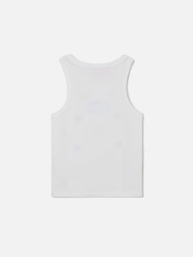 Débardeur Blue Jr en coton stretch blanc avec broderie multicolore 