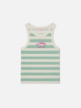 Camiseta de tirantes Blue Jr con rayas verdes y blancas y logo bordado 