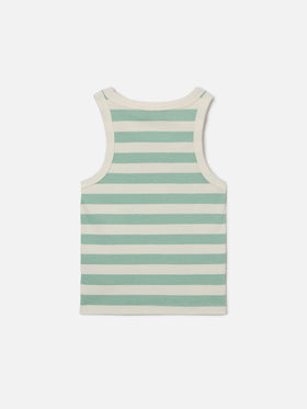 Camiseta de tirantes Blue Jr con rayas verdes y blancas y logo bordado 
