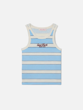 Camiseta de tirantes Blue Jr con rayas azul claro y color crema y logotipo bordado 