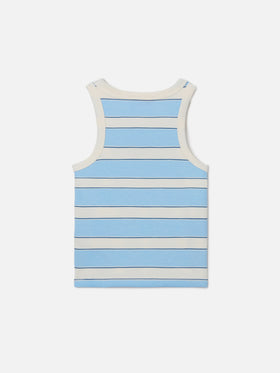 Camiseta de tirantes Blue Jr con rayas azul claro y color crema y logotipo bordado 