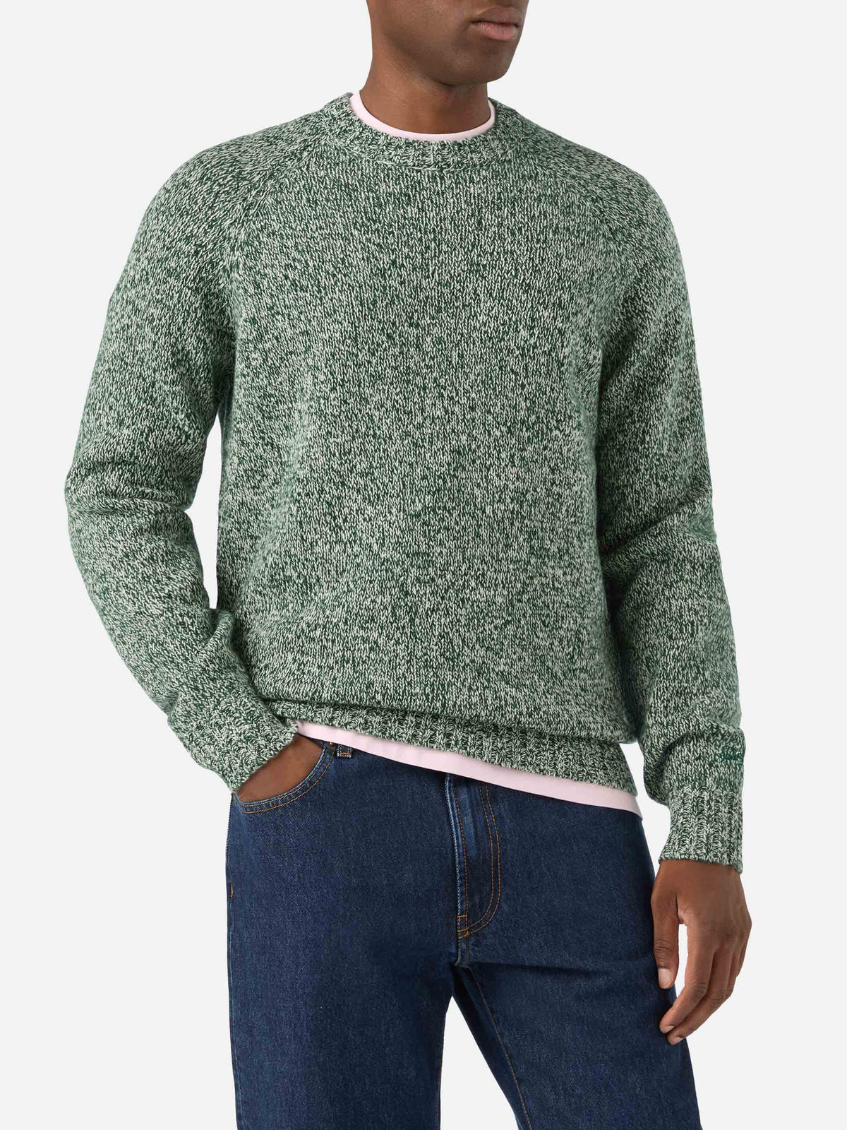 Maglia girocollo Blunt verde in lana con lavorazione mouliné