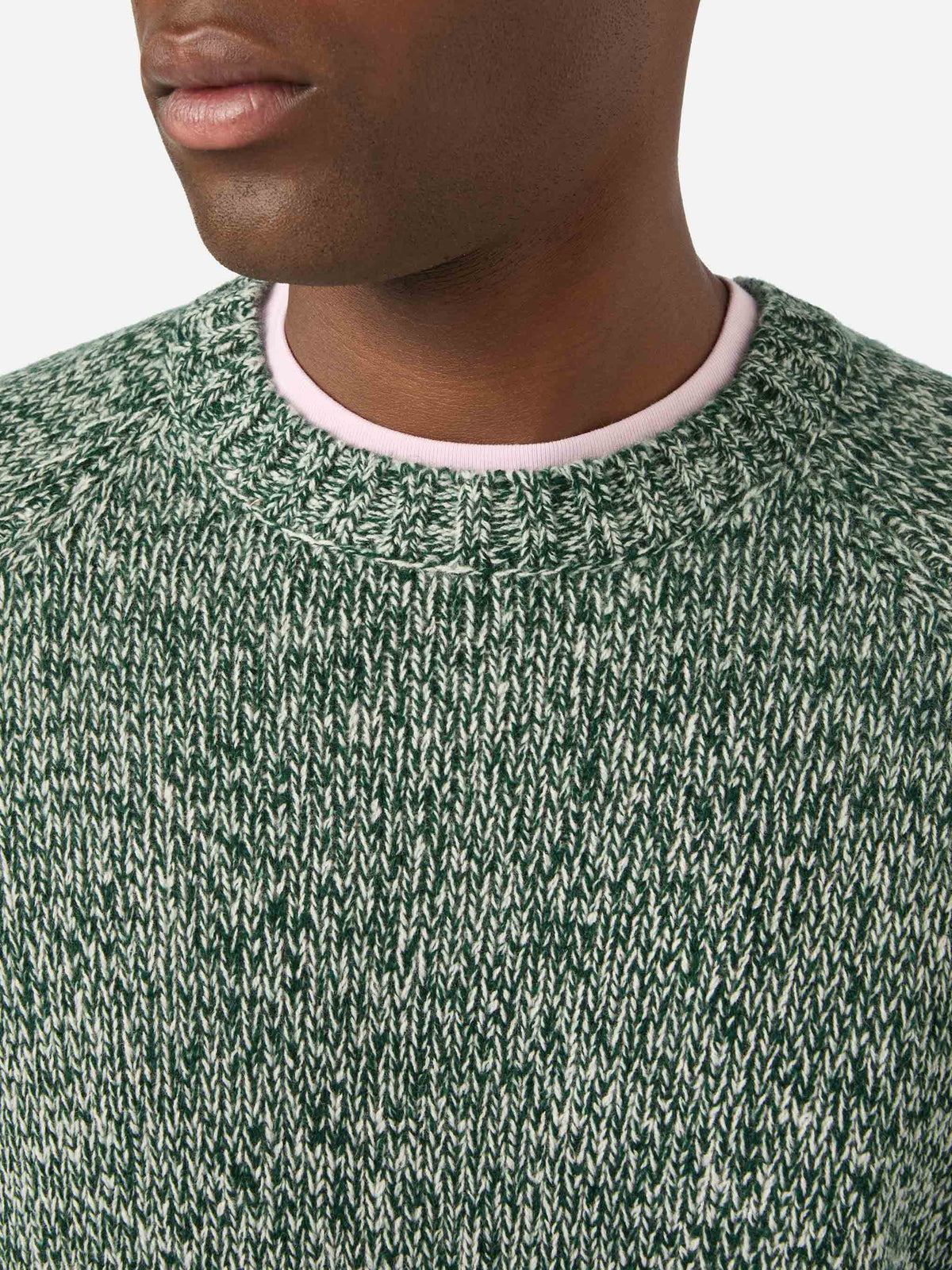 Maglia girocollo Blunt verde in lana con lavorazione mouliné