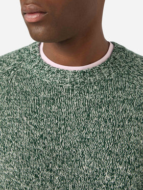 Maglia girocollo Blunt verde in lana con lavorazione mouliné