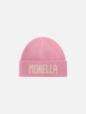 Bonnet Benjie rose avec inscription Monella 