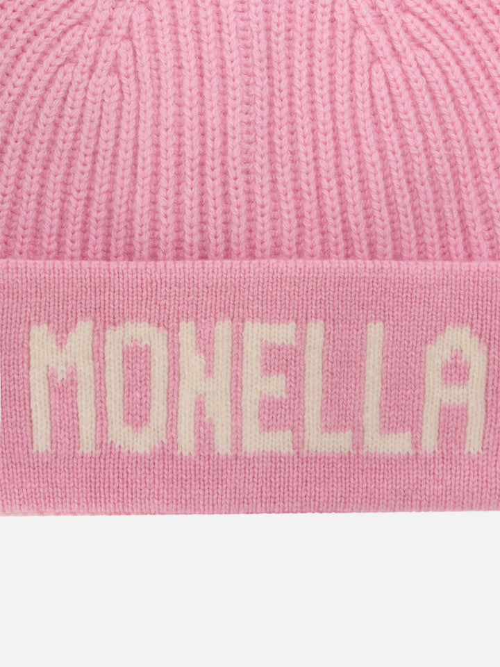 Pink Benjie beanie with Monella lettering