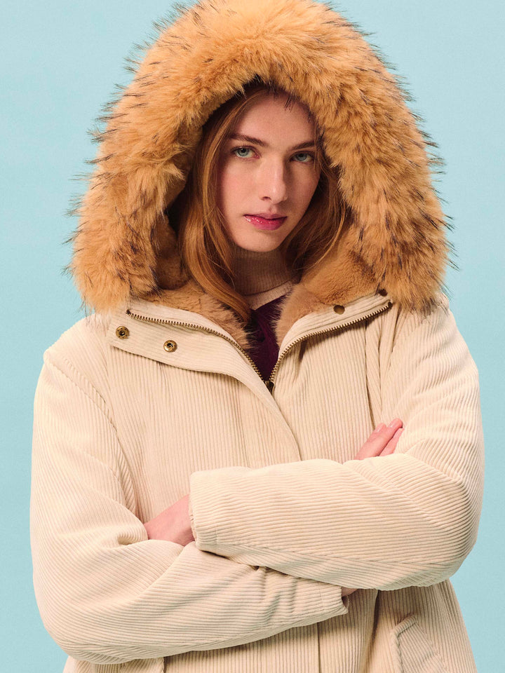 Ice Brenna Cord-Parka mit Kapuze aus Kunstfell 