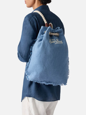 Boat blue linen backpack with printed logo
