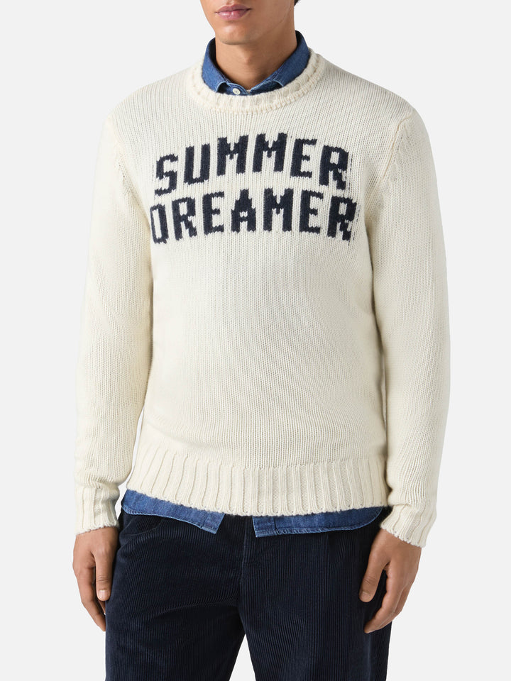 White crewneck Bombardino with summer dreamers jacquard