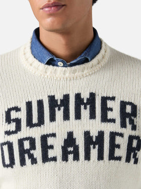 Weißer Bombardino-Pullover mit Rundhalsausschnitt und Sommerträumer-Jacquardmuster