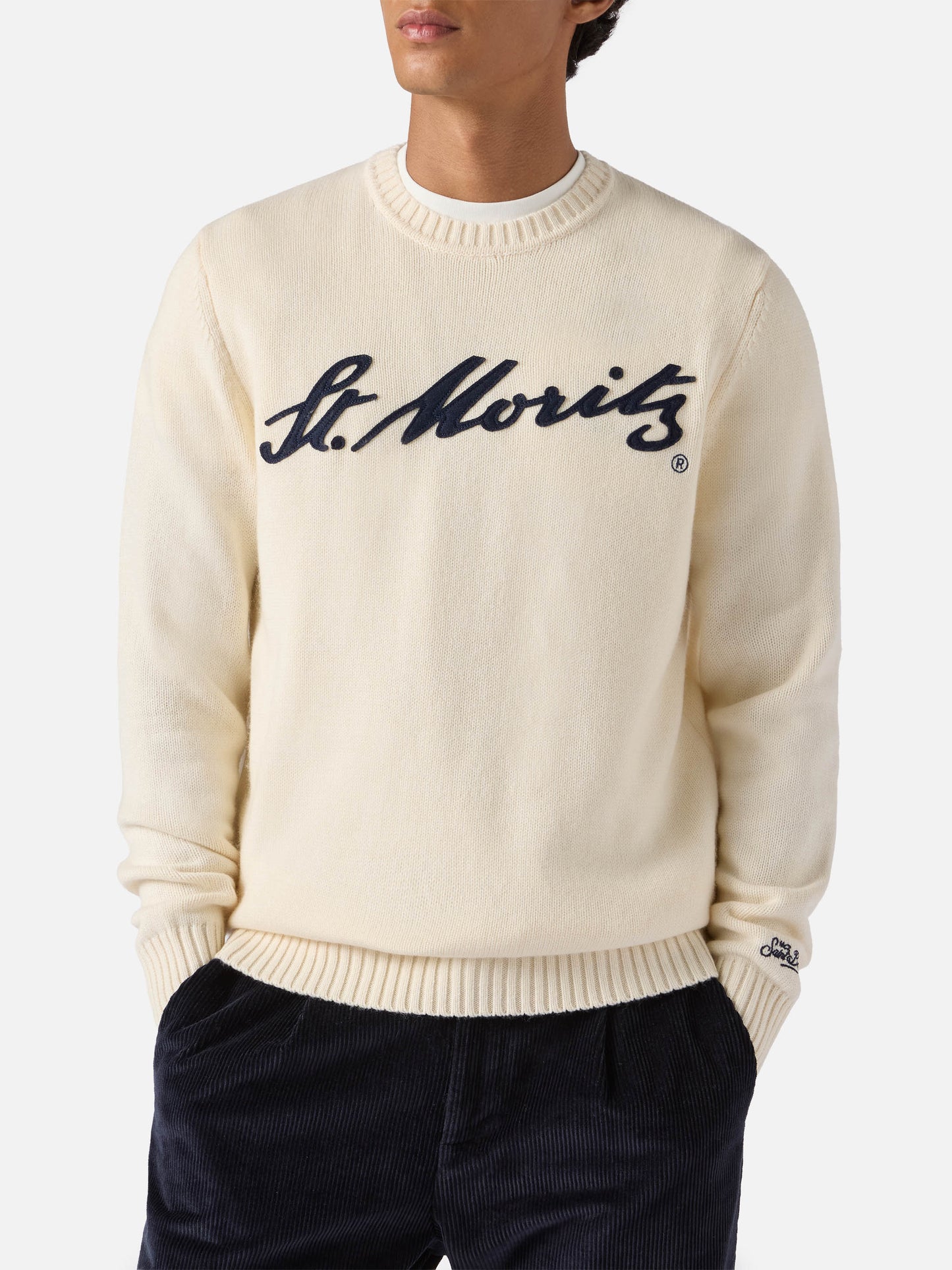 White Bombardino Light sweater with St. Moritz jacquard | ST. MORITZ TOP OF THE WORLD SPECIAL EDITION