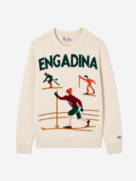 Off white Bombardino Light crewneck sweater with Engadina skiers jacquard