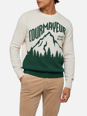 White Bombardino Light sweater with Courmayeur jacquard | COURMAYEUR SPECIAL EDITION