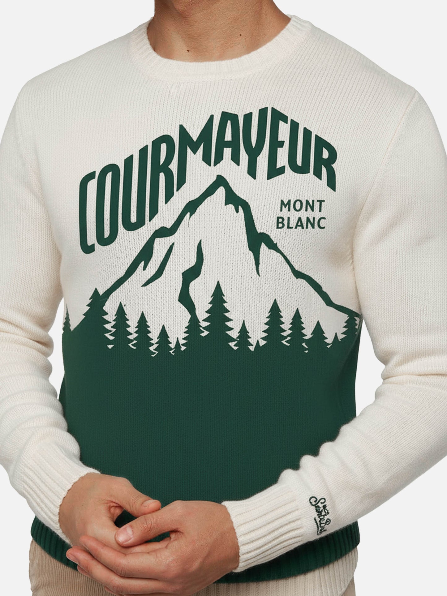 White Bombardino Light sweater with Courmayeur jacquard | COURMAYEUR SPECIAL EDITION