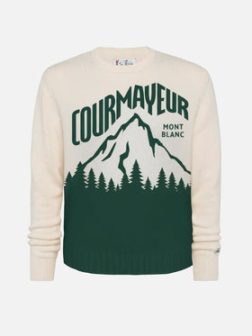 White Bombardino Light sweater with Courmayeur jacquard | COURMAYEUR SPECIAL EDITION